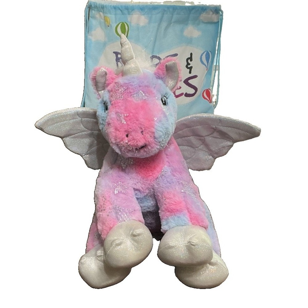 The Bear Factory Tye Dye Plush Unicorn Sparkle Wings Inside Pocket 14"